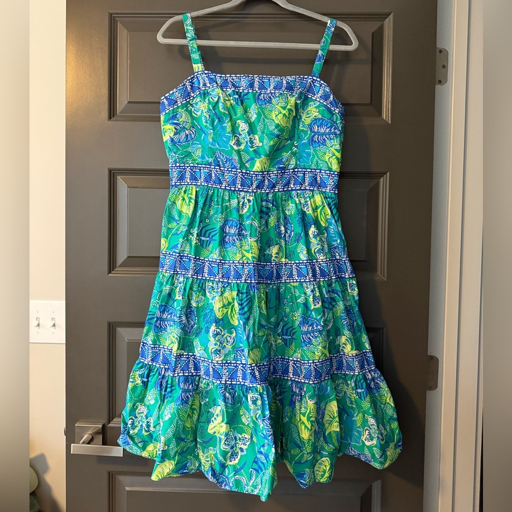 EUC- Lilly Pulitzer Casidee Sleeveless Square Neck Cotton Dress Size 12